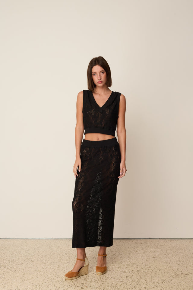 LACE KNIT SKIRT BLACK ONE SIZE