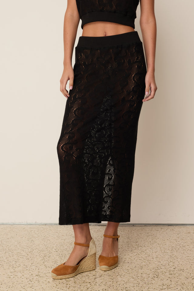 LACE KNIT SKIRT BLACK ONE SIZE