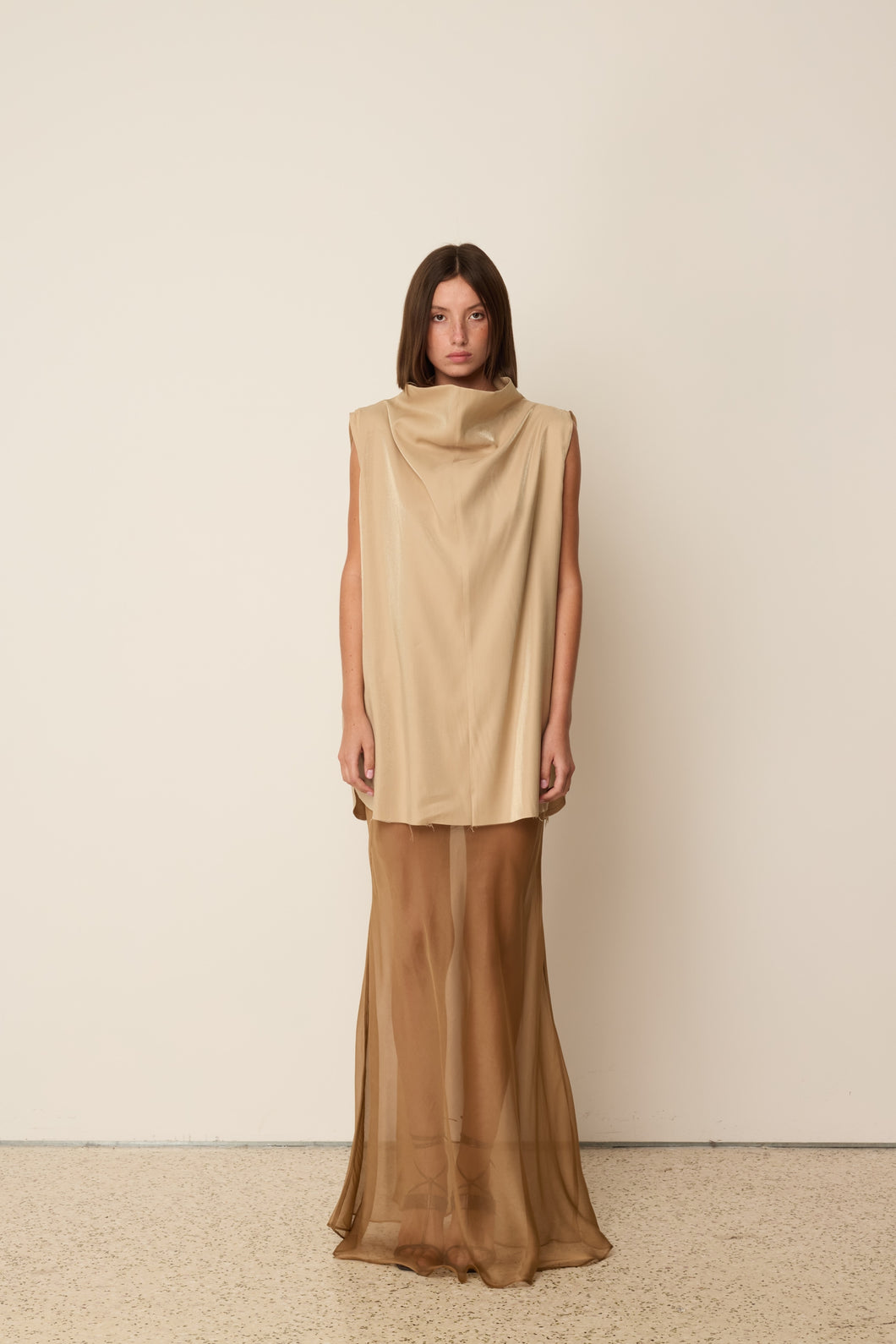 BEIGE SILK MUSLIN SKIRT