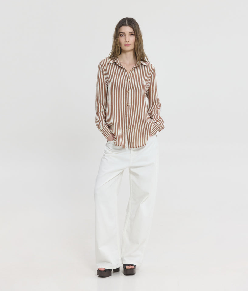 LUCIDA SEMI-SHEER SHIRT BROWN