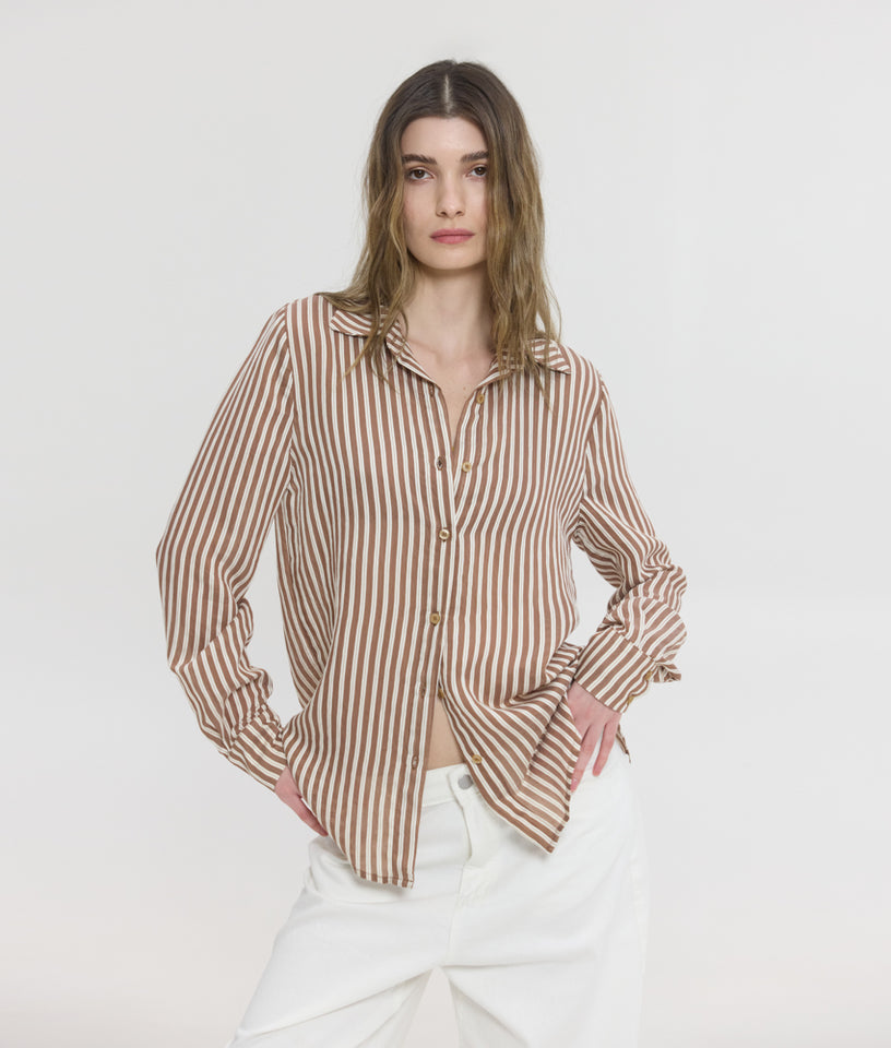 LUCIDA SEMI-SHEER SHIRT BROWN