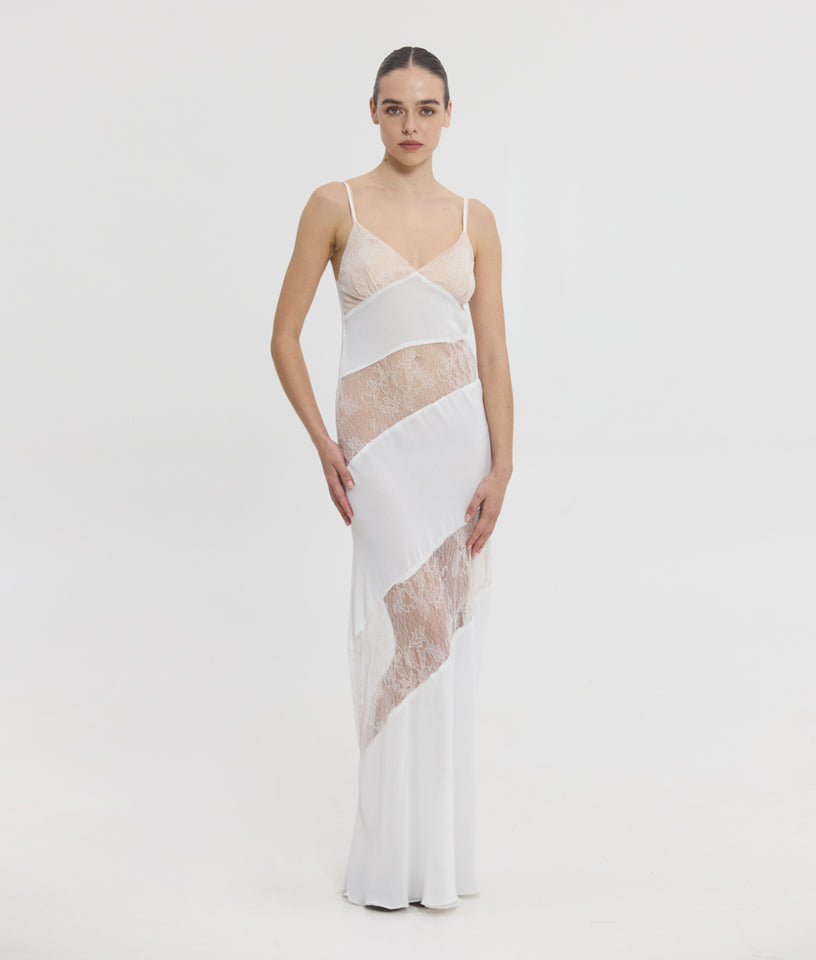ENORA DRESS WHITE/ POWDER