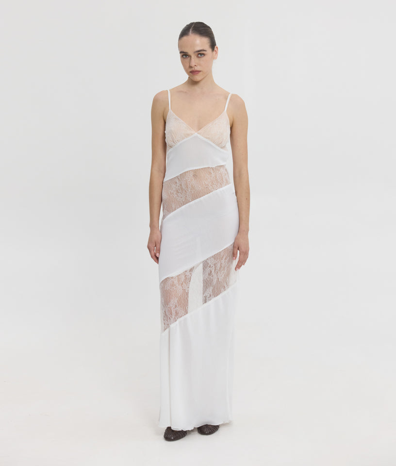 ENORA DRESS WHITE/ POWDER