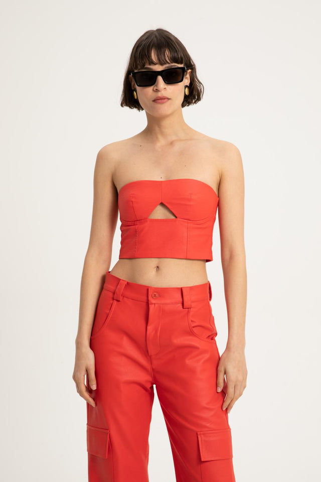 DELIA FAUX LEATHER BUSTIER TOP
