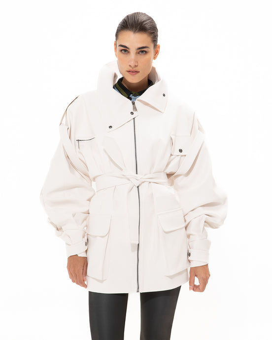 WHITE FAUX LEATHER JACKET