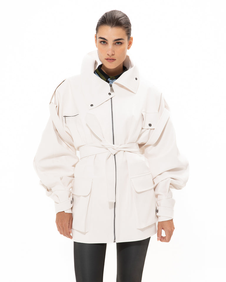 WHITE FAUX LEATHER JACKET