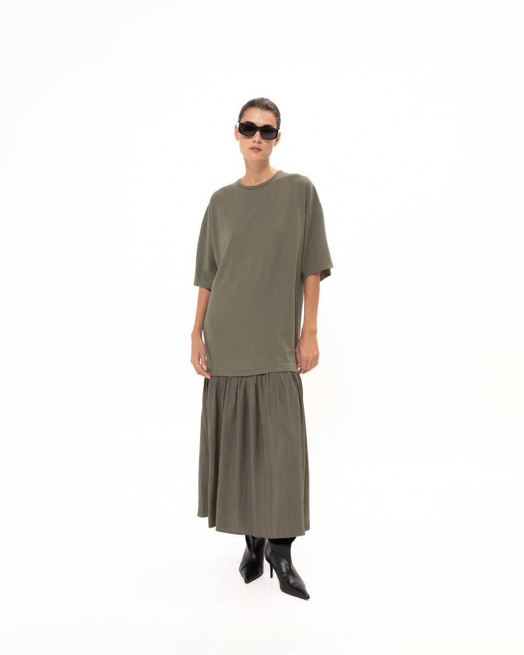 OLIVE MIDI COTTON DRESS