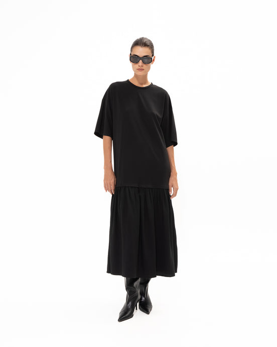 BLACK MIDI COTTON DRESS