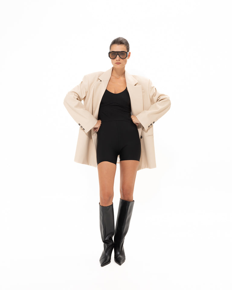 CREME FAUX LEATHER BLAZER