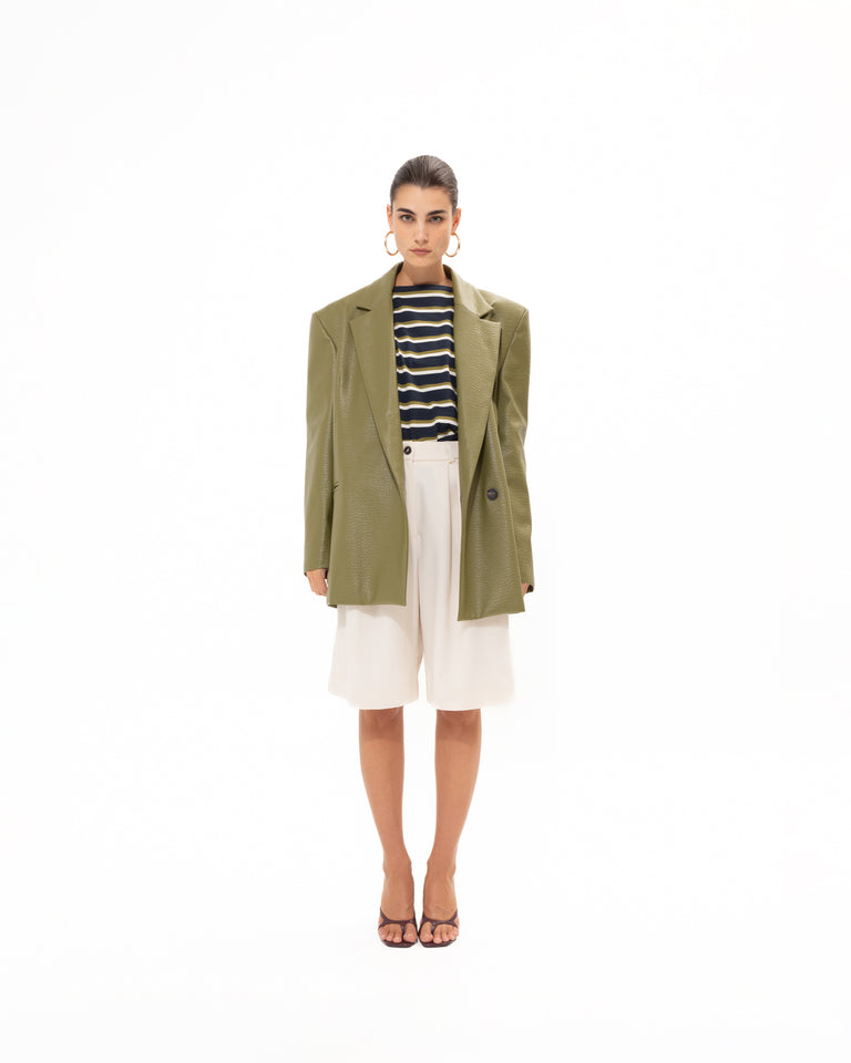 OLIVE FAUX LEATHER BLAZER