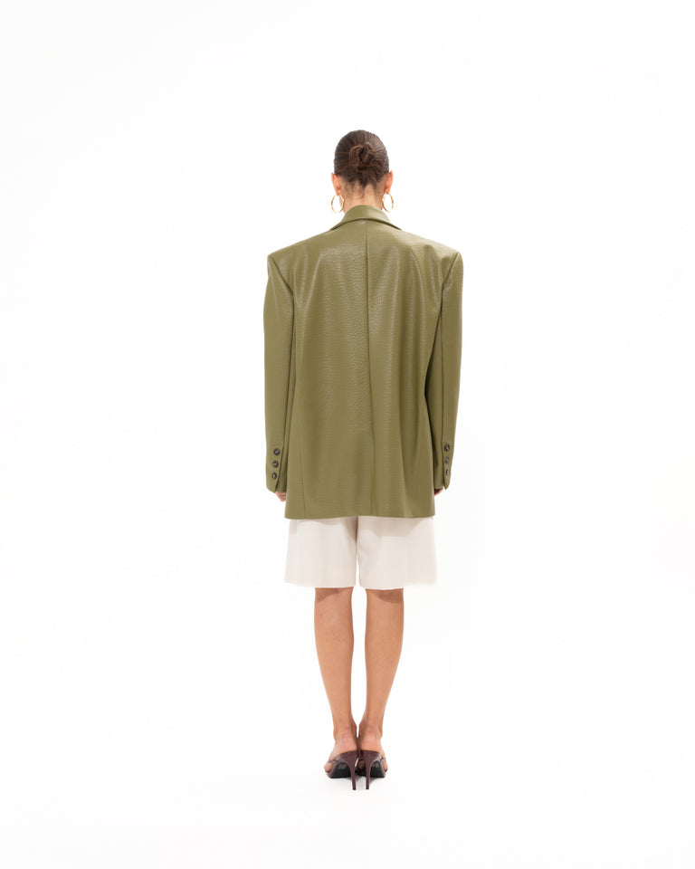 OLIVE FAUX LEATHER BLAZER