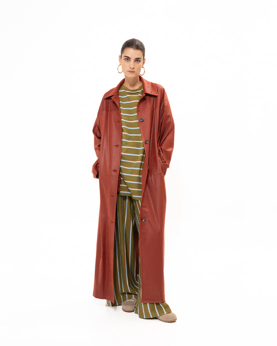 CHERRY FAUX LEATHER COAT