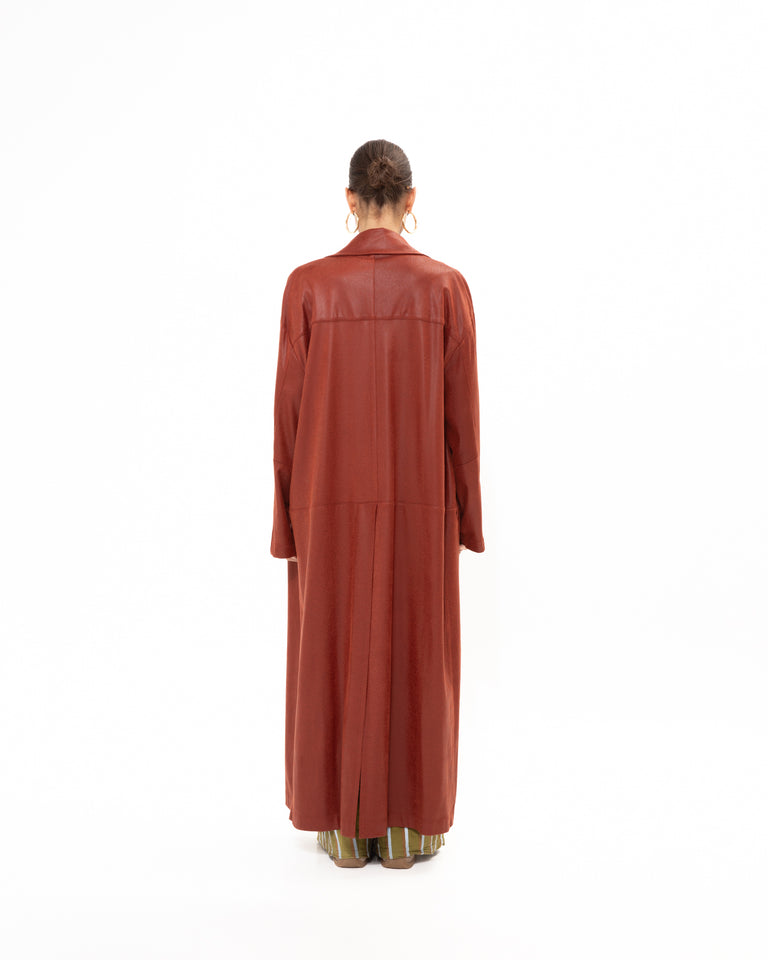 CHERRY FAUX LEATHER COAT