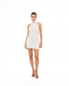 WHITE POLKA MINI DRESS