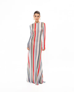 RED STRIPED MESH DRESS