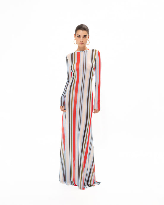 RED STRIPED MESH DRESS