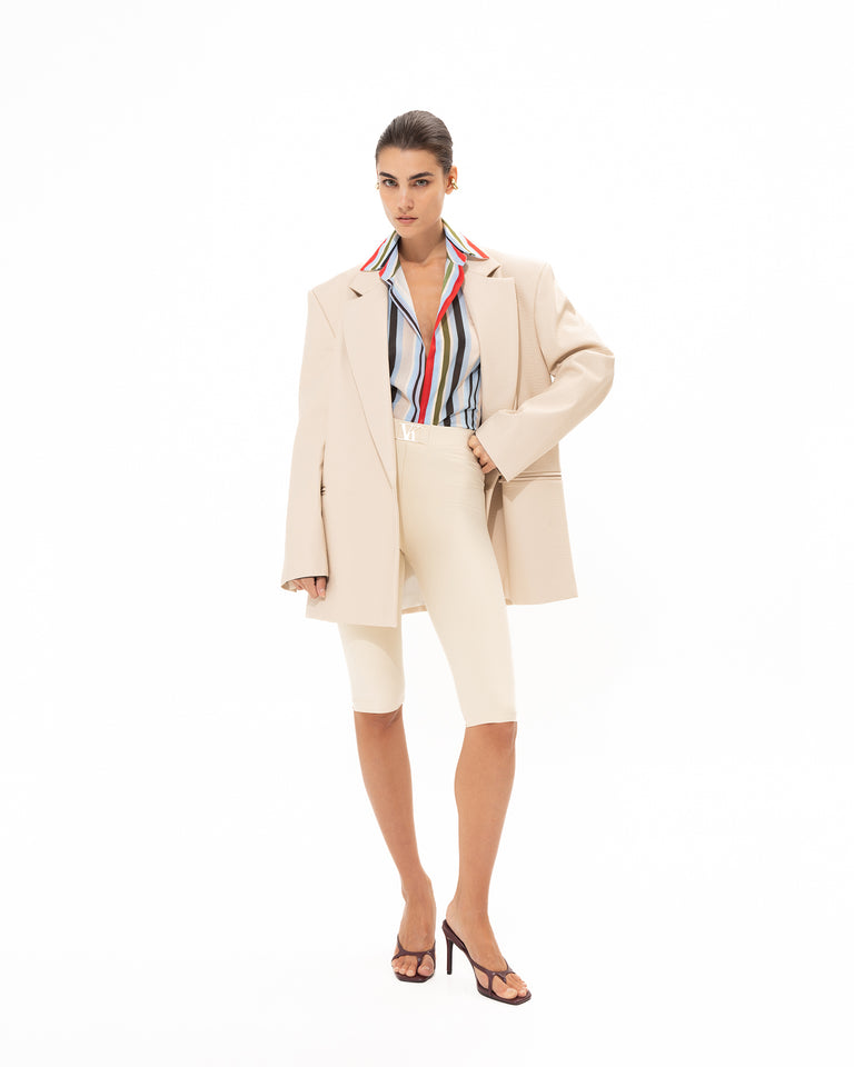CREME FAUX LEATHER BLAZER
