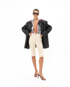 BLACK FAUX LEATHER BLAZER