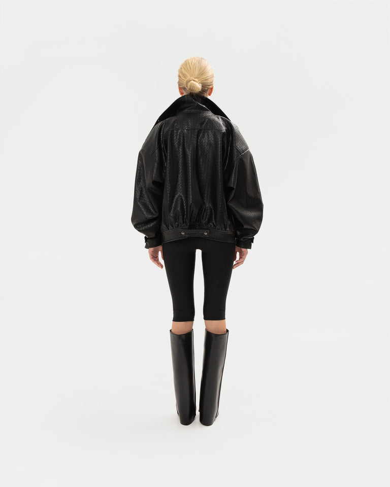 PANAMA WEAVE BLACK BOMBER JACKET