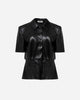 BLACK FAUX LEATHER SHORT-SLEEVE TOP