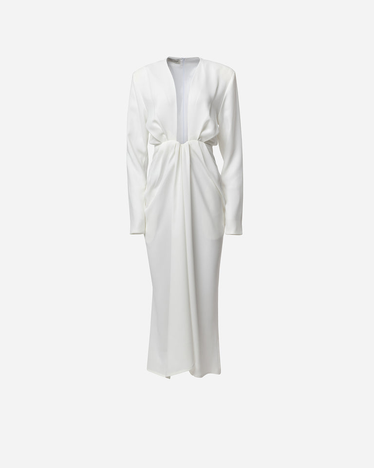WHITE DRAPED MIDI DRESS