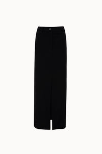 BLACK STRAIGHT-LINE MIDI SKIRT