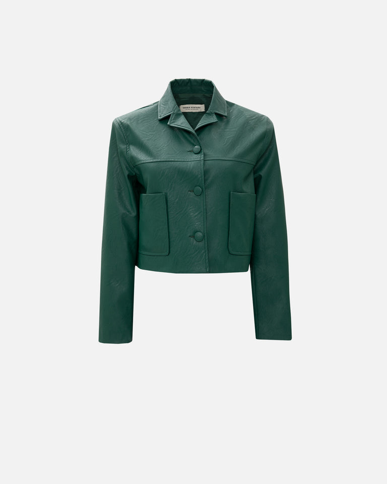 ALPINE GREEN FAUX LEATHER CROP JACKET