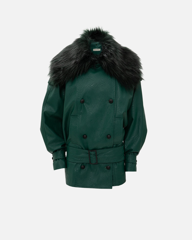 FOREST GREEN FAUX LEATHER JACKET