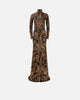 GOLDEN-BROWN PAISLEY HIGH-NECK DRESS