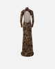GOLDEN-BROWN PAISLEY HIGH-NECK DRESS