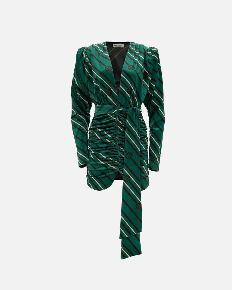 BLACK & GREEN STRIPED MINI DRESS