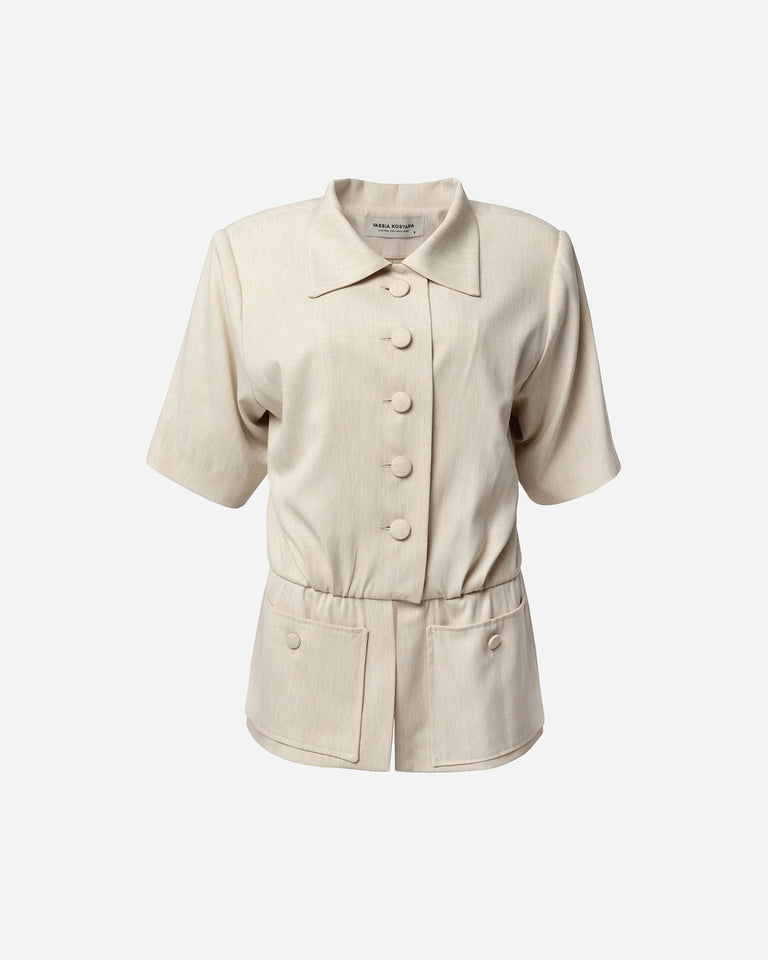 BEIGE SHORTSLEEVE TAILORED TOP