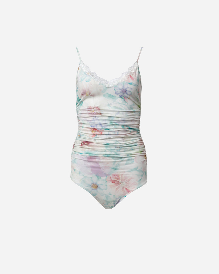 PRINTED DRAPED BODYSUIT