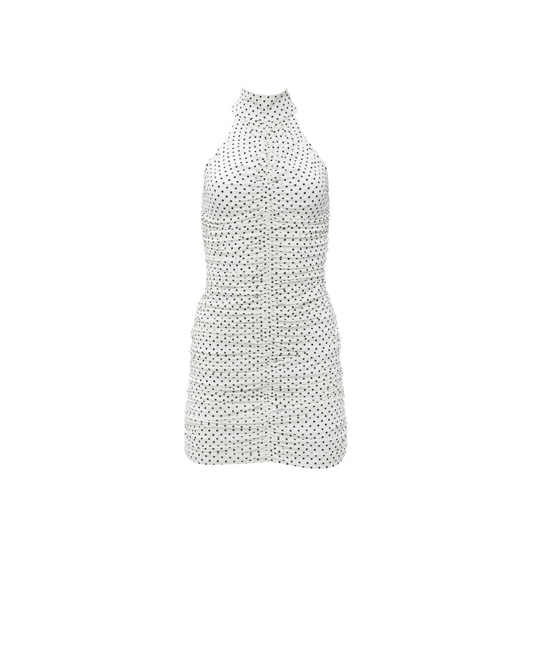 WHITE POLKA MINI DRESS
