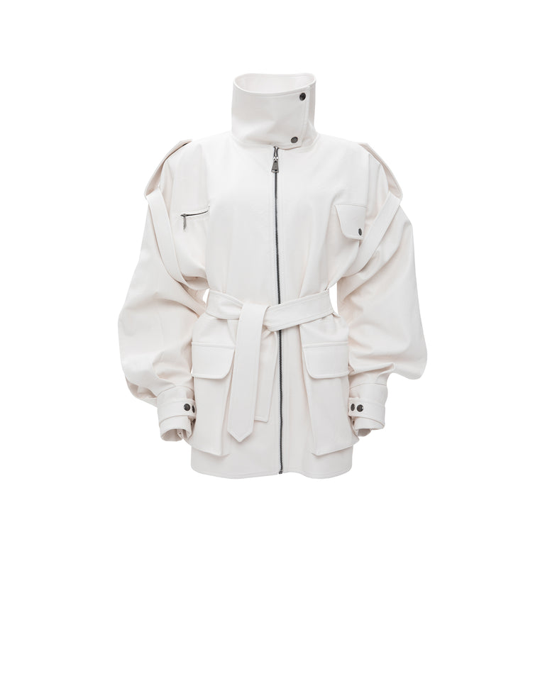 WHITE FAUX LEATHER JACKET