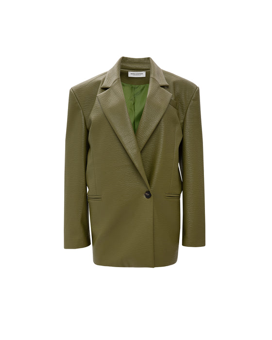 OLIVE FAUX LEATHER BLAZER