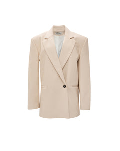 CREME FAUX LEATHER BLAZER