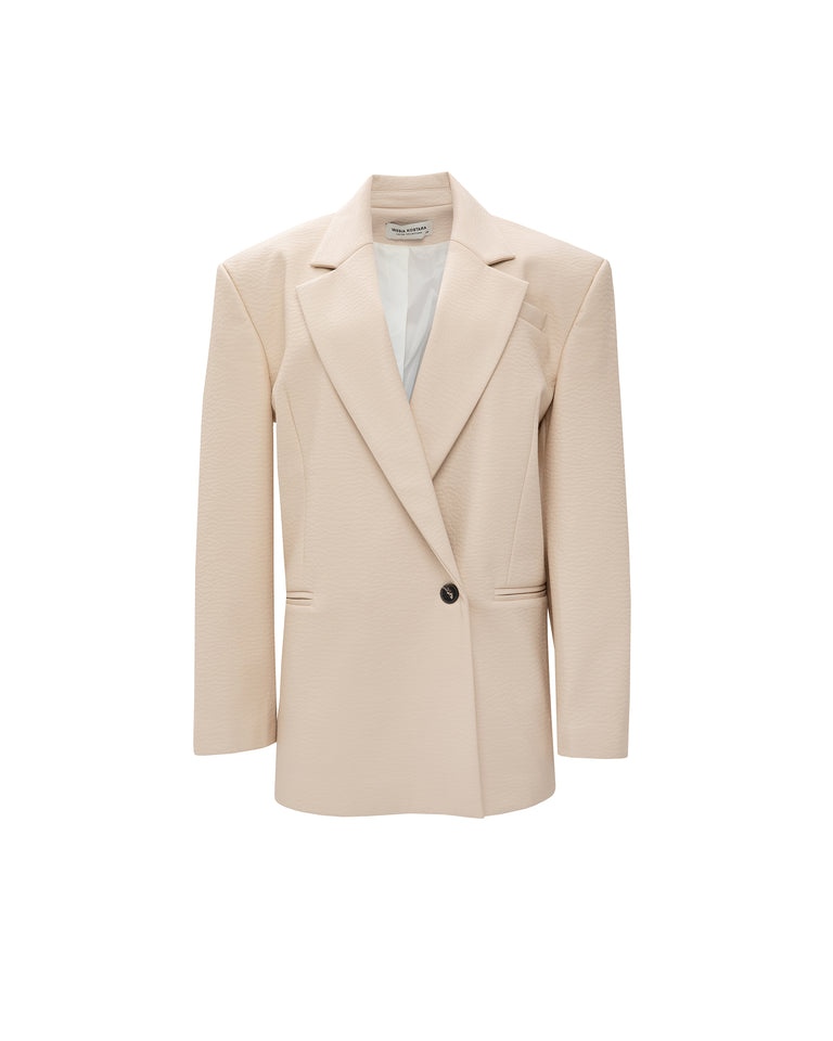 CREME FAUX LEATHER BLAZER