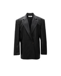 BLACK FAUX LEATHER BLAZER