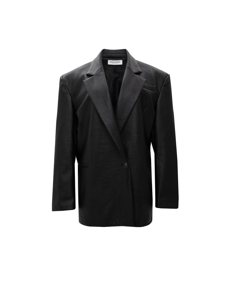 BLACK FAUX LEATHER BLAZER