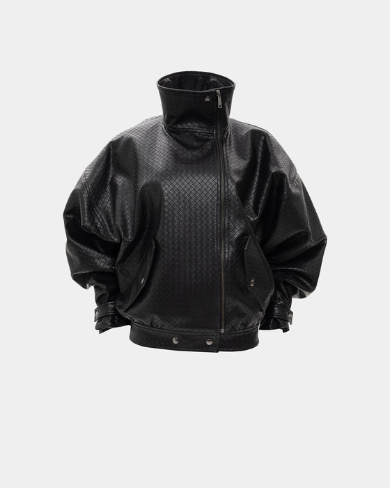 PANAMA WEAVE BLACK BOMBER JACKET