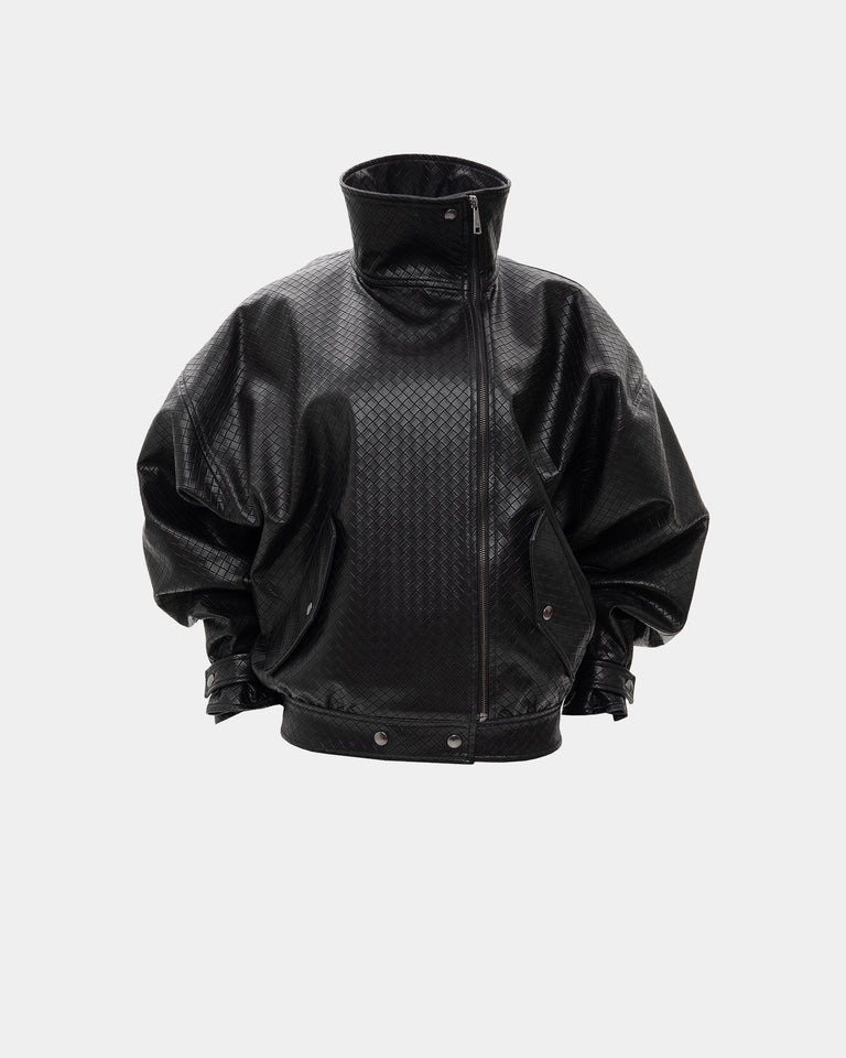 PANAMA WEAVE BLACK BOMBER JACKET
