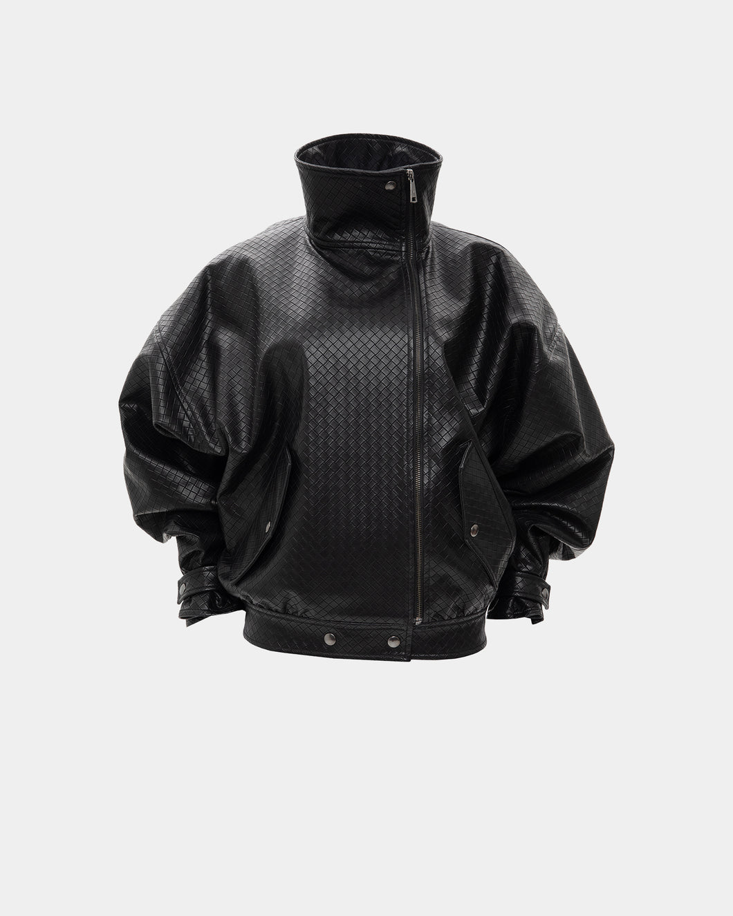 PANAMA WEAVE BLACK BOMBER JACKET