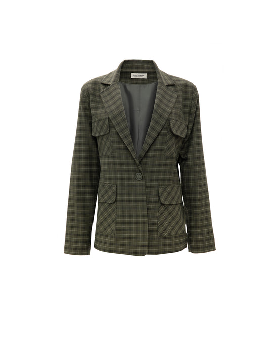 OLIVE CHEQUERED BLAZER