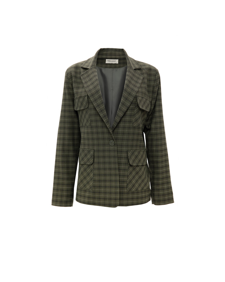 OLIVE CHEQUERED BLAZER