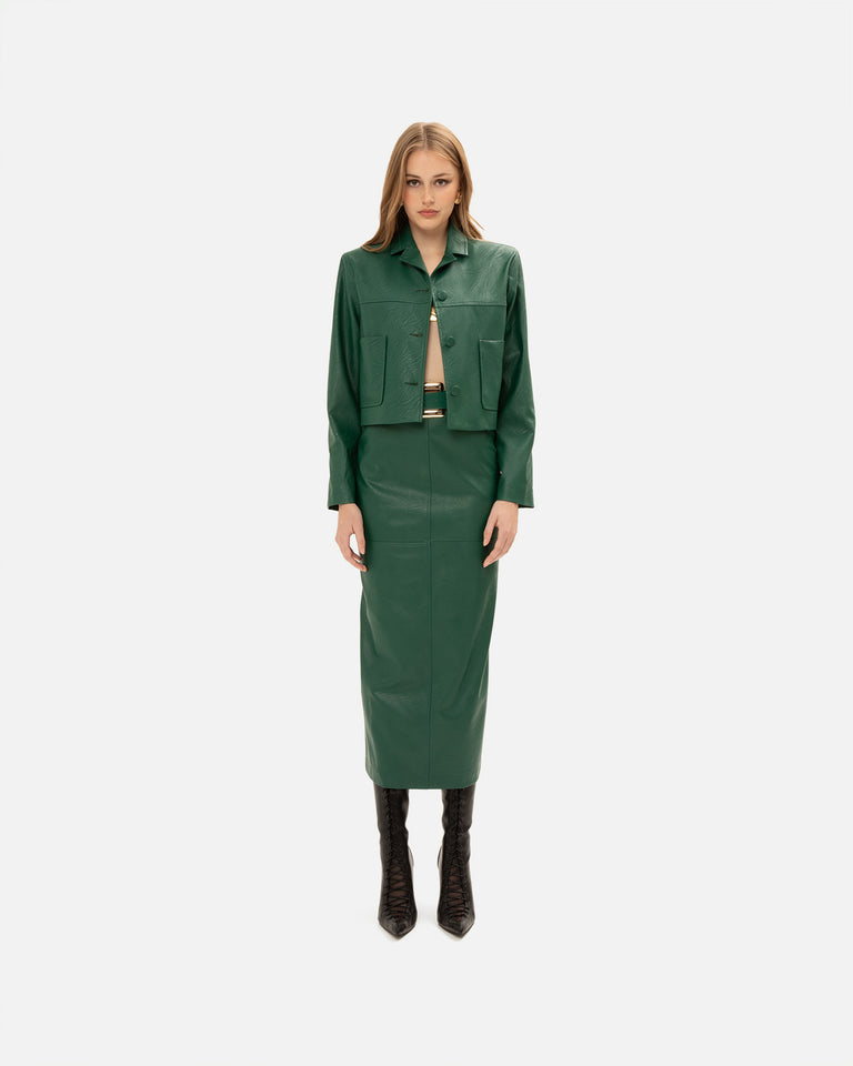 ALPINE GREEN FAUX LEATHER SKIRT
