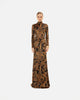 GOLDEN-BROWN PAISLEY HIGH-NECK DRESS