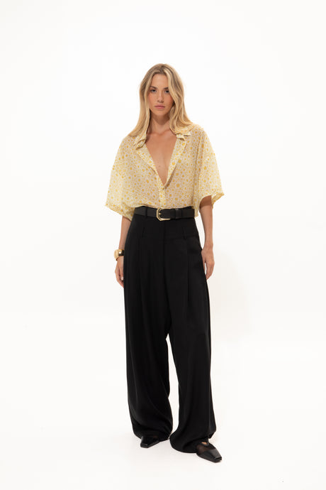 BLACK DOUBLE-BELTED PANTS