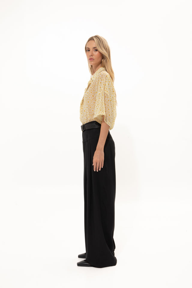 BLACK DOUBLE-BELTED PANTS