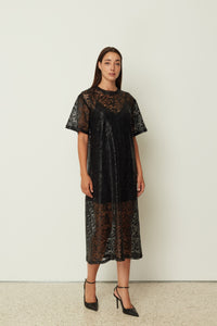 BLACK LACE MIDI DRESS